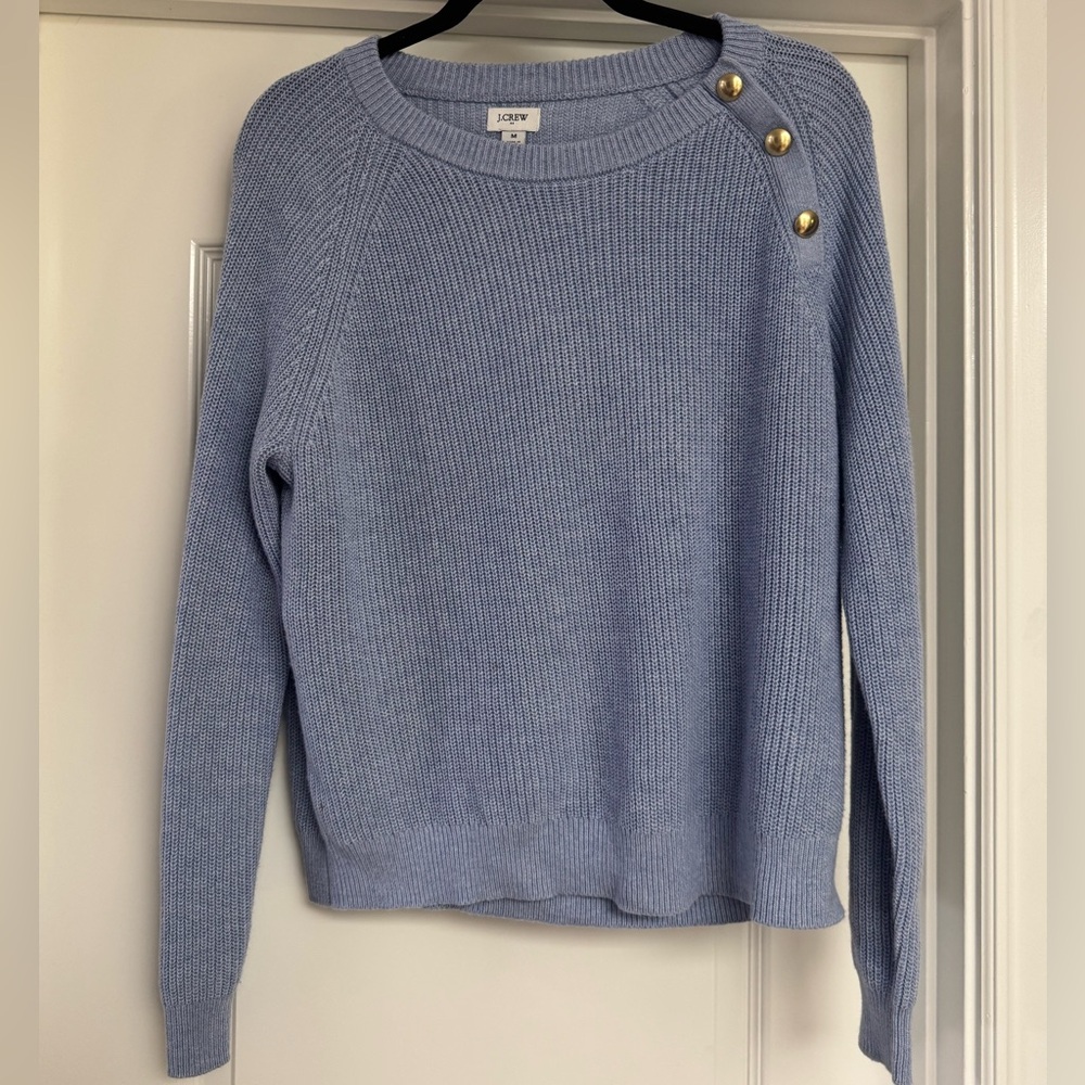 J. Crew Light Blue Sweater with Gold Buttons
